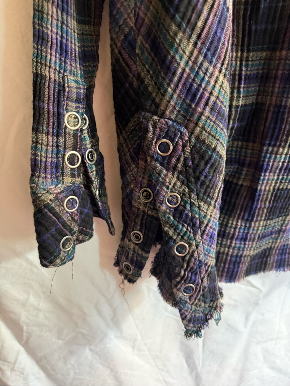 Free People Plaid Button-Up Shirt - Purple & Black Size S - Picture 7 of 7